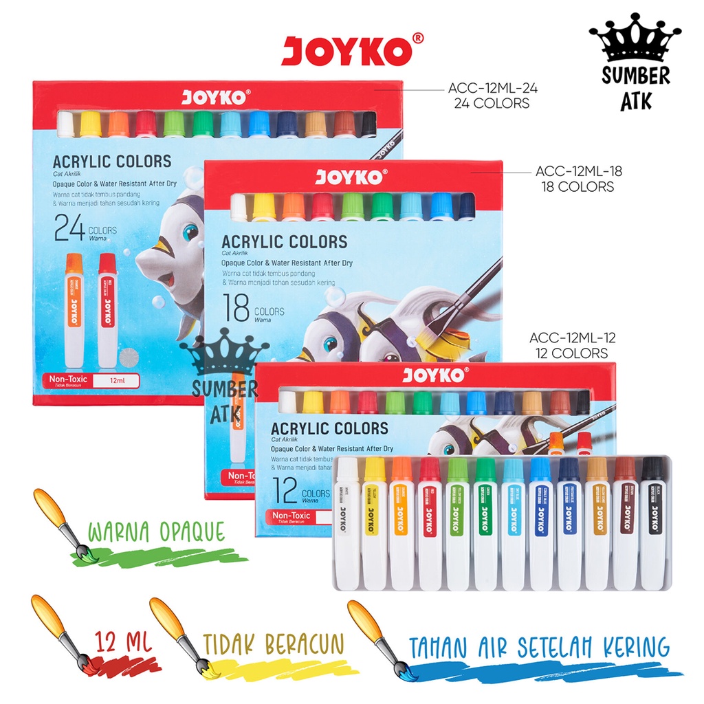 

Cat Akrilik Acrylic Color Joyko ACC-12ML 12 , 18 , 24 WARNA