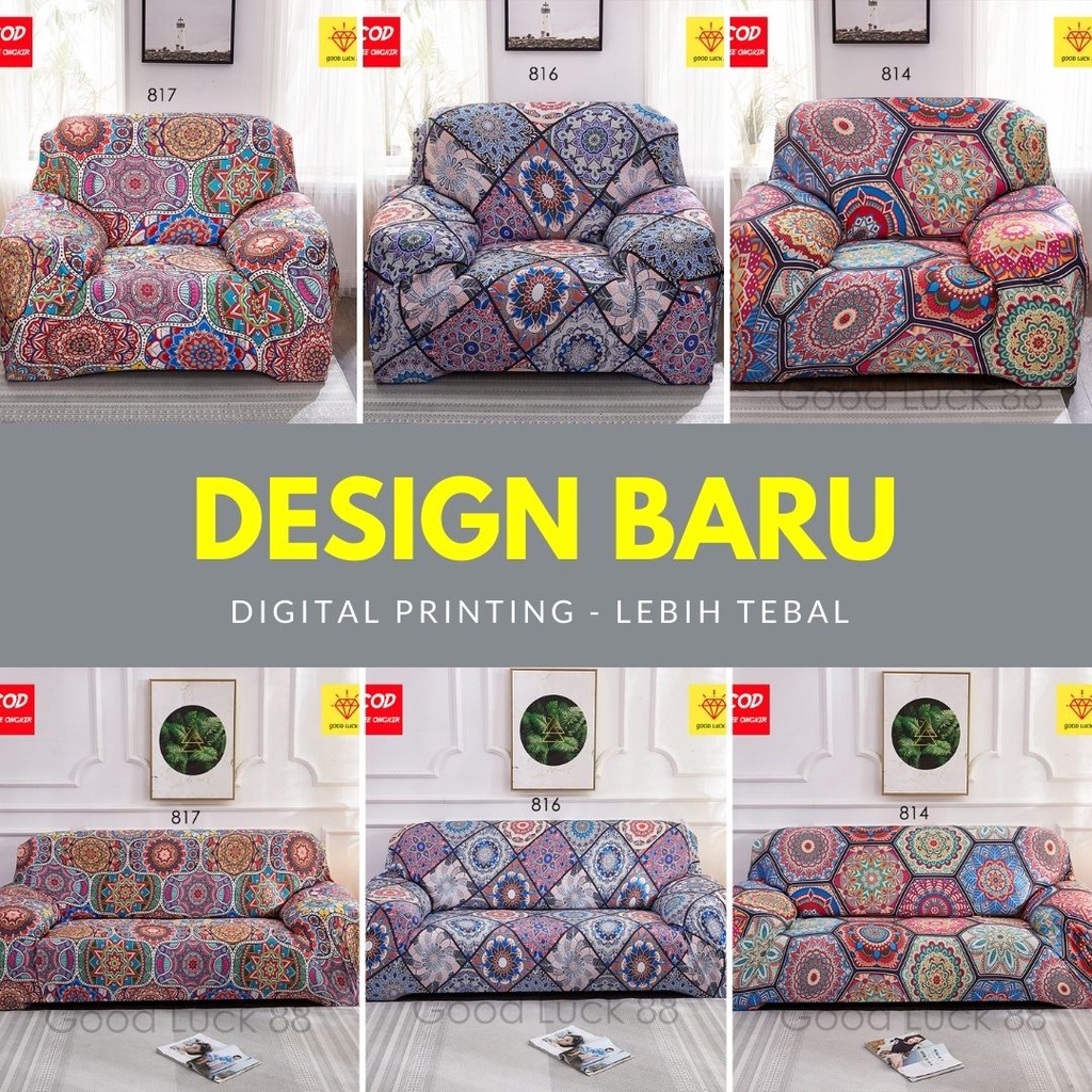 Cover Sofa Elastis Uk 1 2 3 4 Seater / Cover sofa L Shaped Motif Terbaru