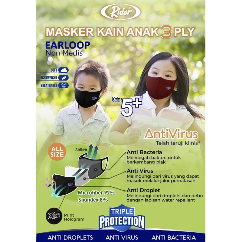 Masker Kain Rider anak 3PLY anti virus original