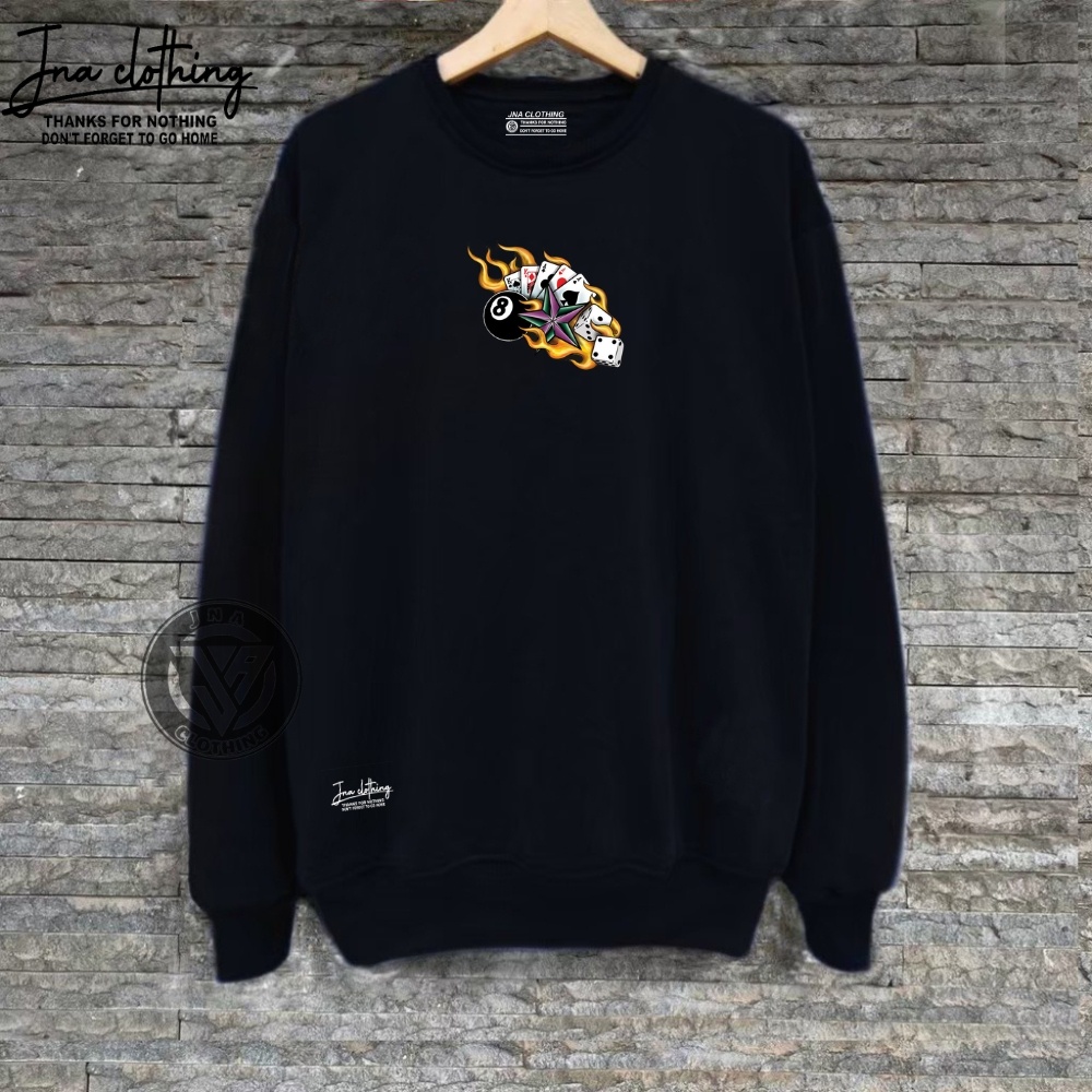 Crewneck Hitam Pria Wanita Premium Sablon Kartu Bintang Domino Aestethic Hight Quality Seweter Tebal Lembut Cowo Cewe Original