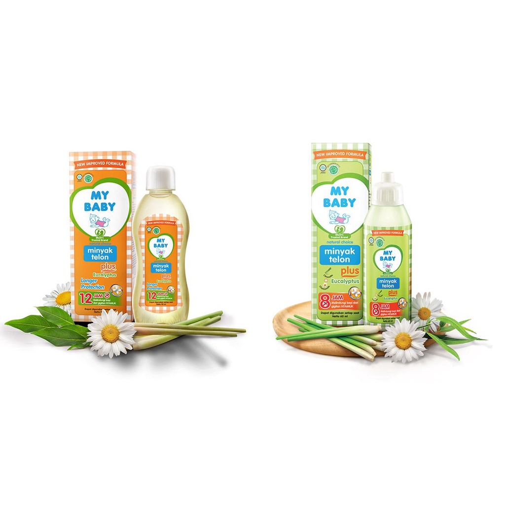 MY BABY MINYAK TELON PLUS  EUCALYPTUS 8 JAM DAN MY BABY TELON PLUS LONGER PROTECTION 12 JAM 60ML/90ML/150ML