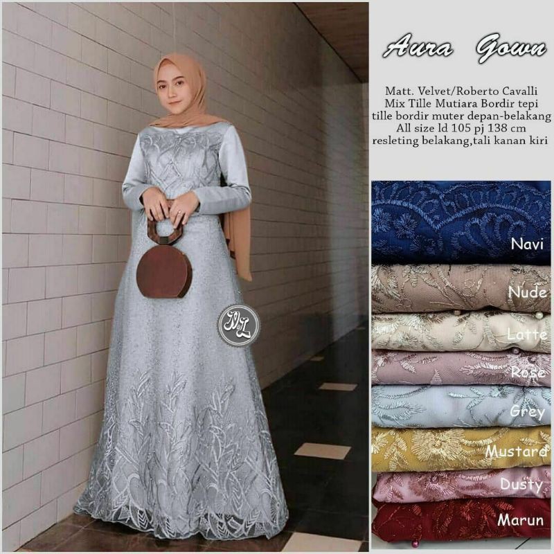 AURA GOWN gamis brokat pesta jumbo XXL LD 120 terbaru Turkey Aisyah best seller gamis