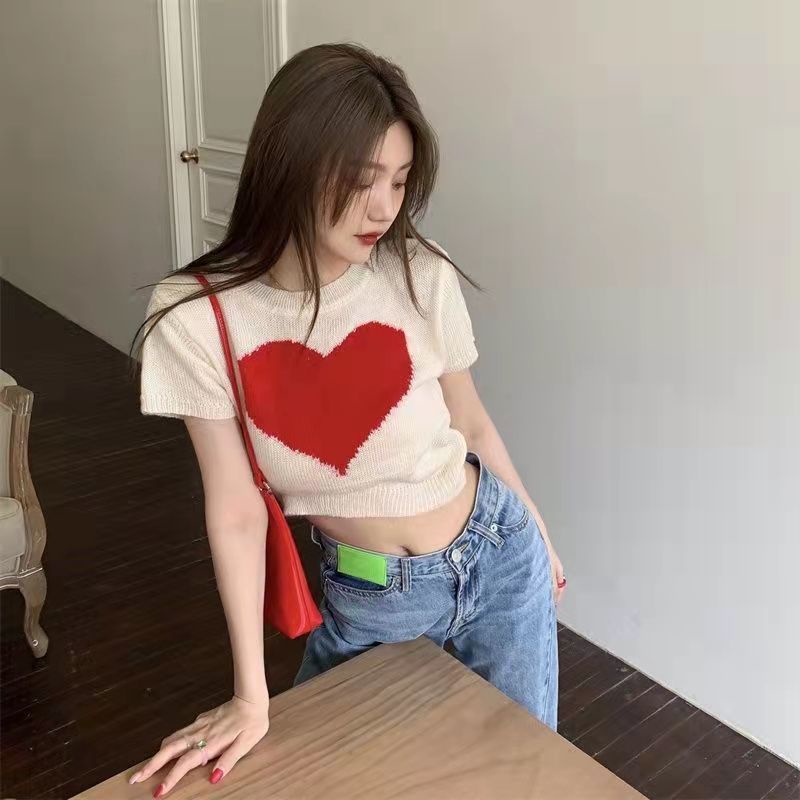 pro love sweater rajut wanita versi korea musim panas baru hot girl tops ins slim fit dan kaos lenga