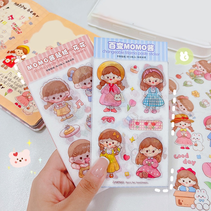 14 Lembar Stiker Motif Kartun Perempuan Lucu Untuk Dekorasi Diary DIY