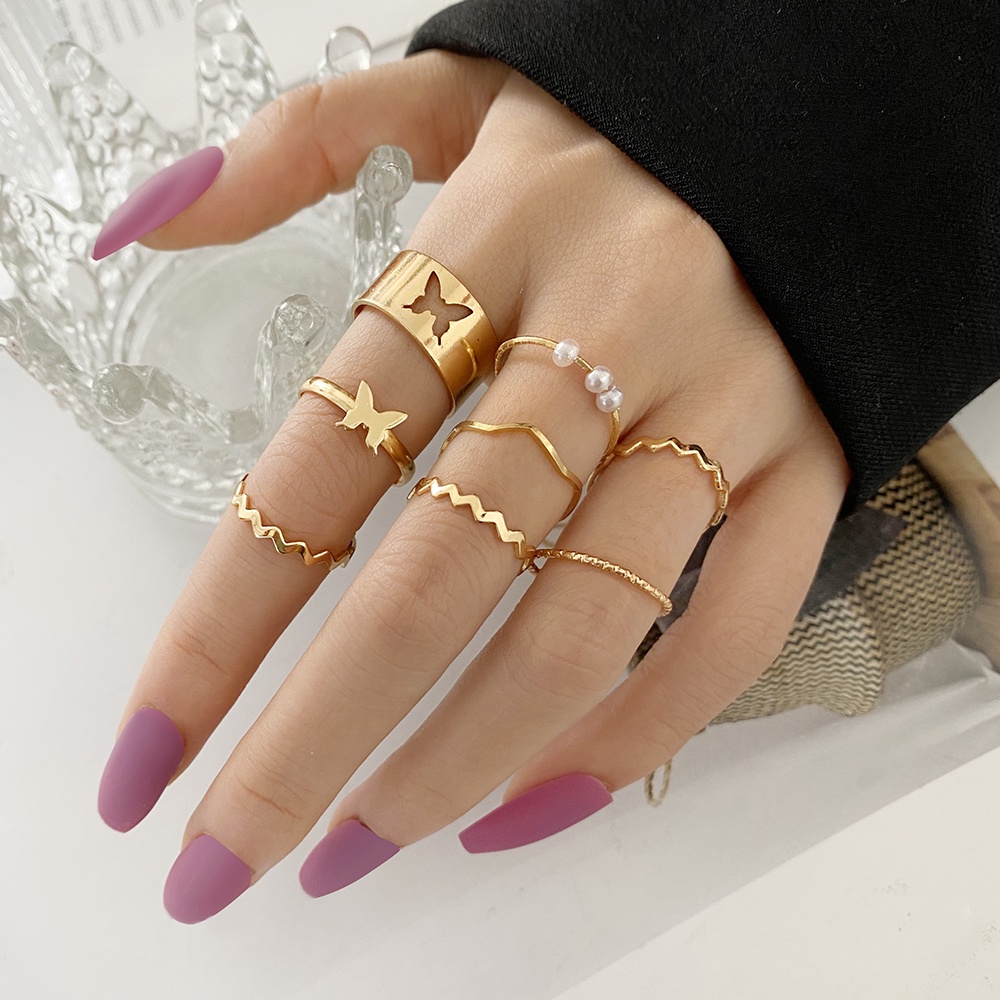 2021 New Fashion Butterfly Gold Silver Ring Set Classic Crystal Hollow Snake Rings for Women Heart Pearl Finger Ring Jewelry Accessories