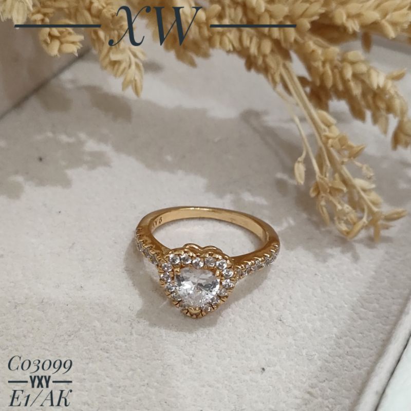 Cincin Yaxiya Motif Love Zircon warna Gold (size 5-7) C03099