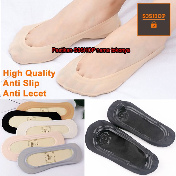 Kaos Kaki Invisible Hidden Socks Women Wanita Anti Slip Anti Lecet Gel Karet