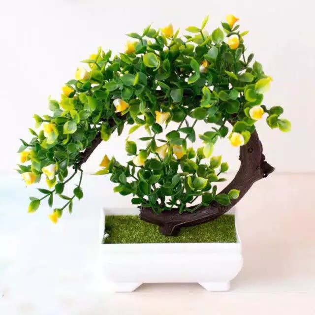 NM353 Bunga plastik / pajangan bunga Artificial / motif Rose/ Vas Petak-kuning