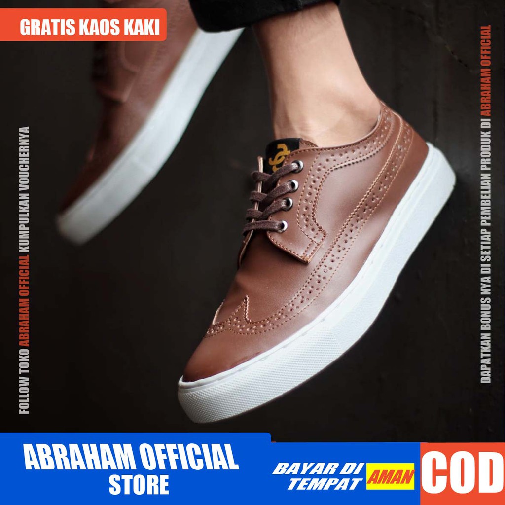 ABRHM X JHON Sepatu Kasual Pria Sepatu Pria Casual Kulit Pu Sepatu Casual Cowo/Cowok Sepatu Kerja Kantor Semi Formal Anti Slip Kuliah Kondangan Gaya keren Kekinian Murah Terlaris