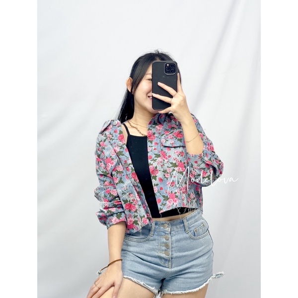 MDLV ~ 2012# Roseanne Printed Jeans Jaket Women Jaket Jeans motif Bunga Jakaet Jeans Premium Jaket Jeans Import Fashion Import