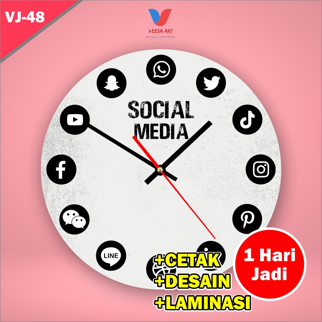 Jam Dinding Lucu Unik Motif Sosial Media Instagram Facebook Twitter Tiktok Line Kamar Cewek Murah