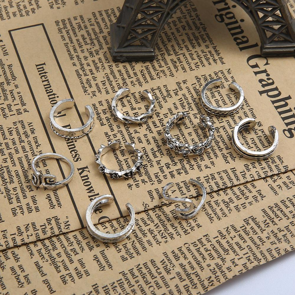 Preva 9PCS/Set Cincin Jari Kaki High Quality Ukir Perhiasan Kaki Unik