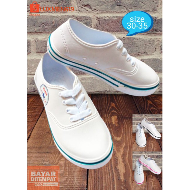 Sepatu Anak Cewek & Cowok / Sepatu Olahraga Anak / Sepatu Putih Polos / Sepatu 30-35 / Sepatu Karet
