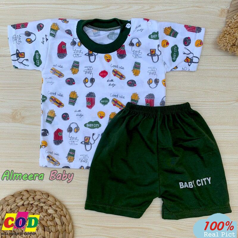 Setelan Baju Bayi Lengan Pendek Kaos Oblong Usia 3-12 Bulan Almeera Baby and Kids