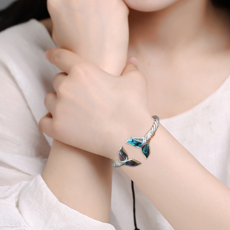 Gelang Bahan Stainless Steel Warna Silver Desain Ekor Mermaid Untuk Wanita Charms