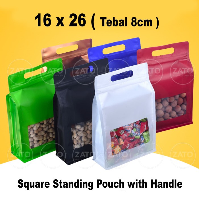 

PROMO 16x26 cm SQUARE STANDING POUCH WITH HANDLE - ZATOPACK - Putih