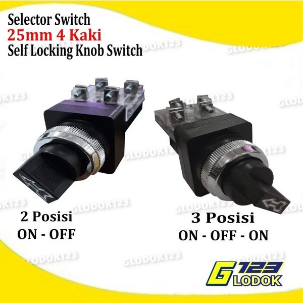 Selector Switch 25mm 2 3 posisi 1 2 NO NC 2 4 Kaki On Off On