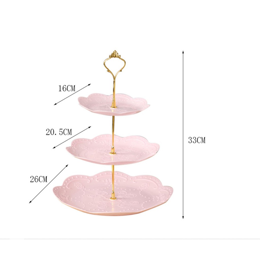 Three Tier Dessert Tray / Rak Tempat Kue 3 Tingkat Piring Saji Segi Bulat Cupcake Buah Cookies