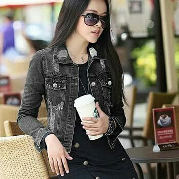 Stok Terbatas Jaket Jacket Jeans Sobek Ripped Stud Wanita Levis