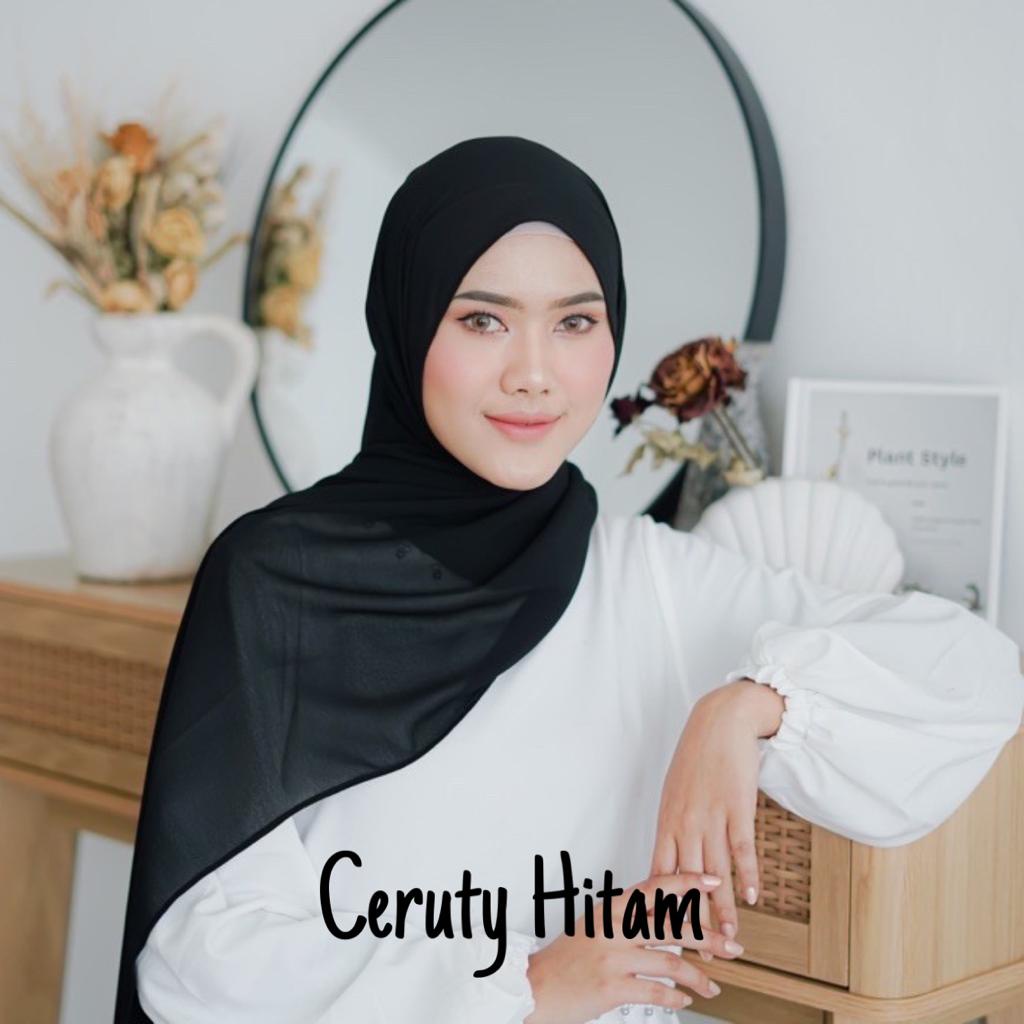 Pashmina Ceruty Baby Doll  Hijab Pashmina Ceruty Babydoll Polos Premium Jahit Tepi