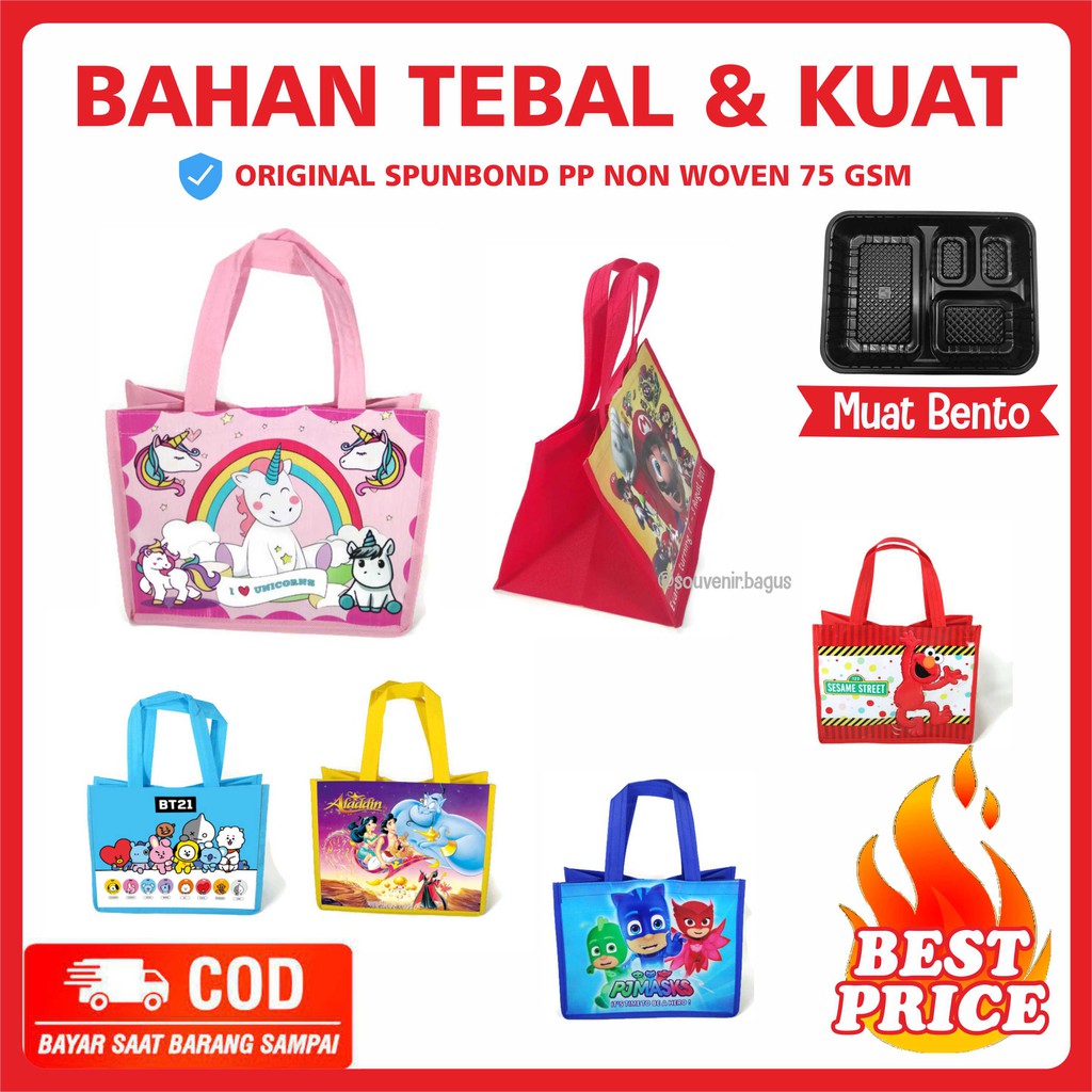 

Terlaris Tas Souvenir Ultah Ready stock ukuran bento 25x20cm sisi 20cm