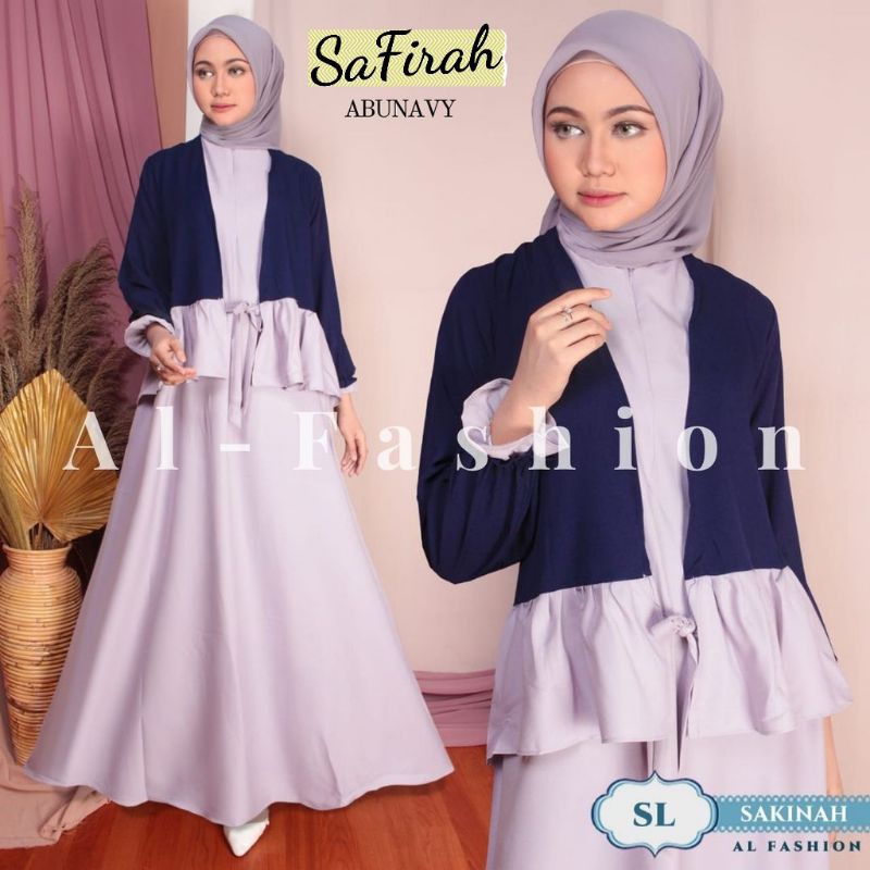 Baju Dress Gamis Wanita Muslim SAFIRAH Busui Busui + Plus Iner Rangkapan Kardigan Cardigan Cardi Jum