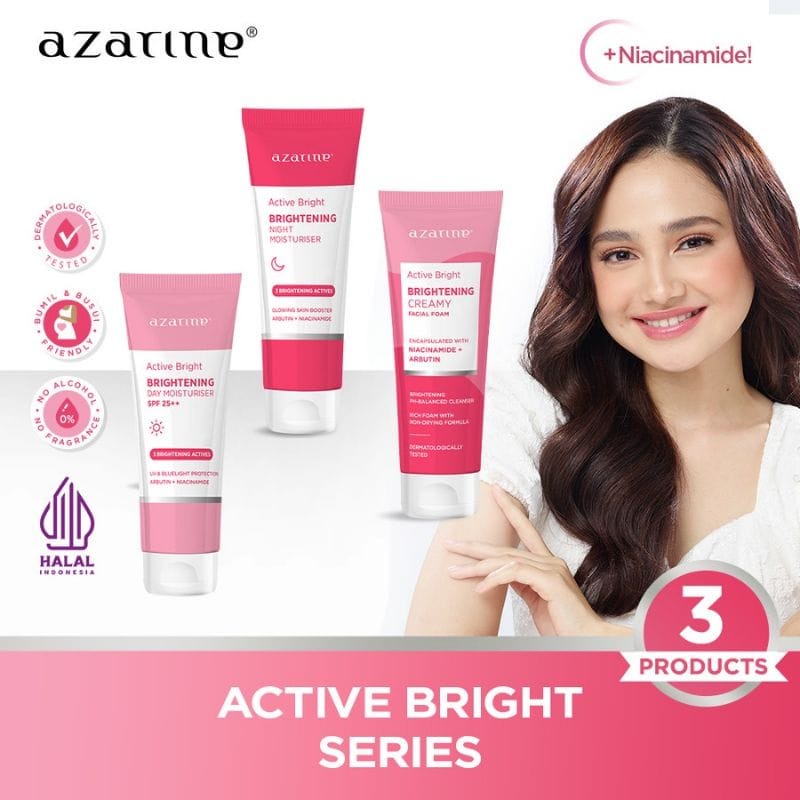 Azarine Active Bright Brightening Day Moisturiser SPF 25++ | Night Moisturiser | Creamy Facial Foam