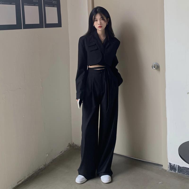 MINMYROOM setelan kecil kasual pendek gaya Barat dua potong wanita setelan pakaian olahraga celana l