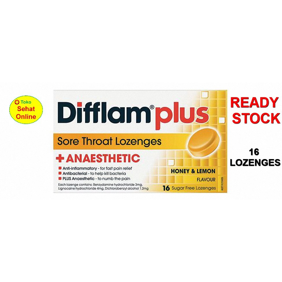 DIFFLAM PLUS ANAESTHETIC SUGAR FREE HONEY AND LEMON 16 LOZENGES