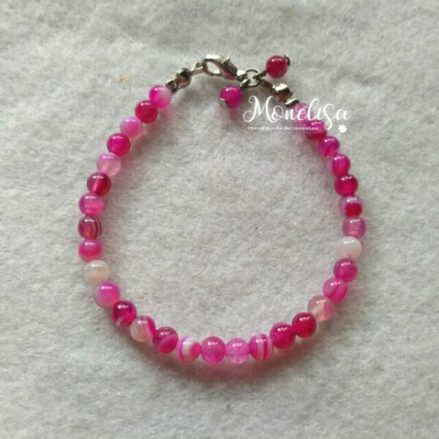Gelang 4mm Batu Alam Natural Pink Agate
