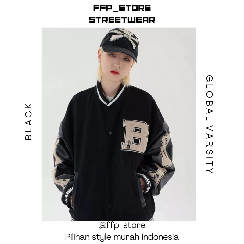 jaket BaseBall BREASSTED Black Jaket Wanita Pria Cod Gratis Ongkir