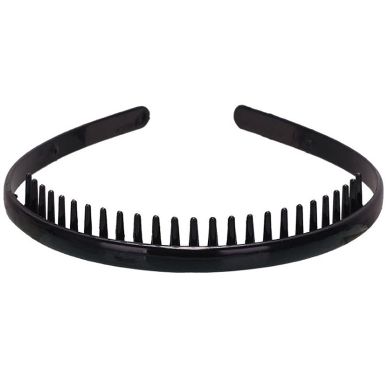 Headband Bahan Plastik Ukuran 8mm Dengan Sisir Gigi Non Slip Warna Hitam Untuk Pria Dan Wanita