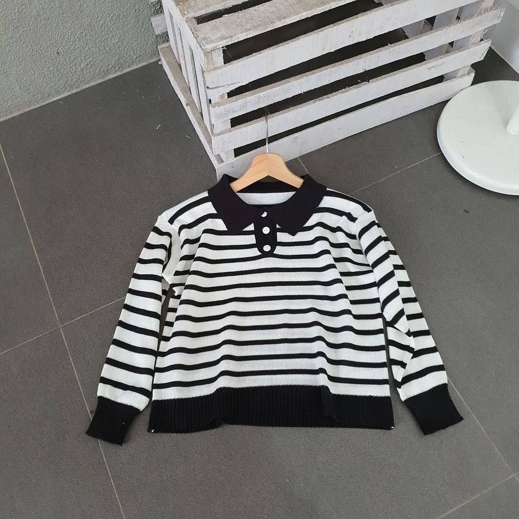 Outher Wanita Sweater Rajut Dhabie Stripe Korean Style Terbaru