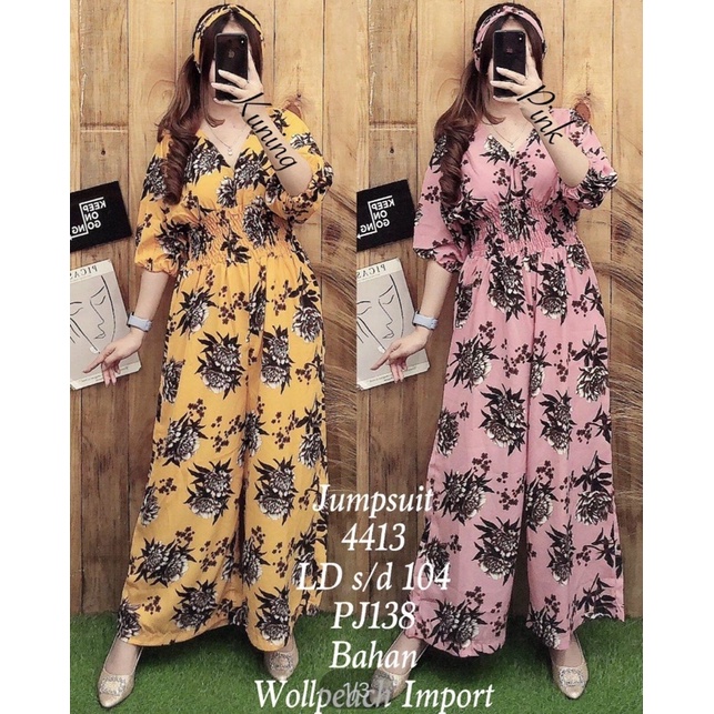 Jumpsuit Bunga Calista 413 FREE BANDO | Jumpsuit Jumbo