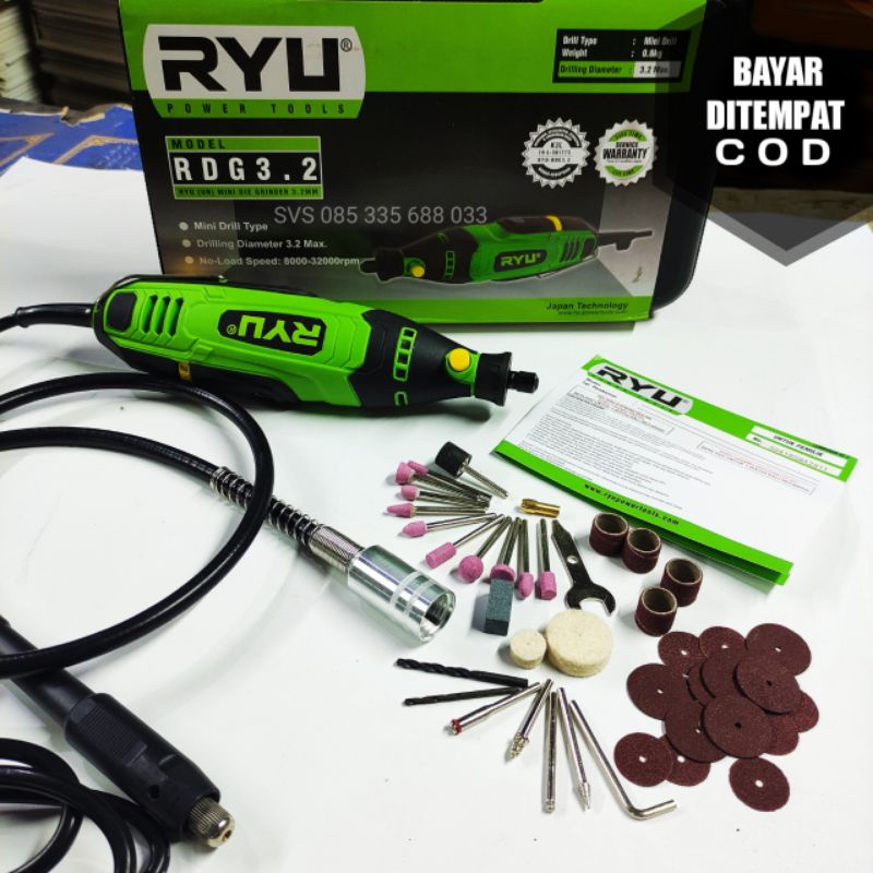 Gerinda botol Ryu mini die grinder RDG3.2 bor tuner mesin ukir potong amplas poles cuner
