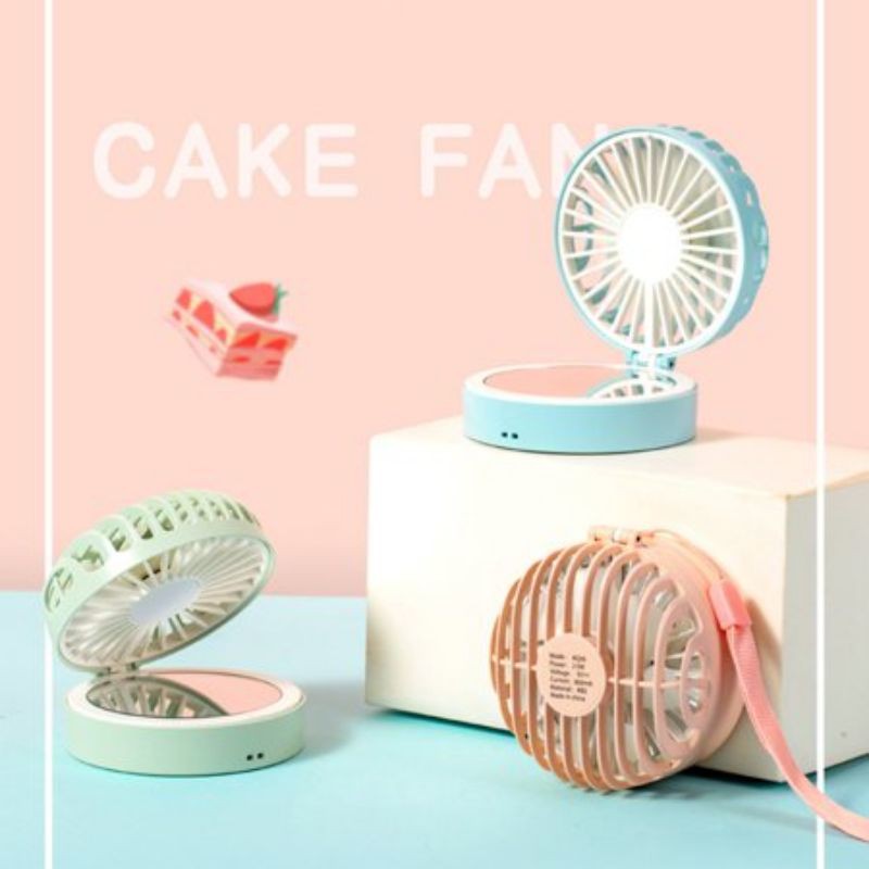 skincare kipas angin mini cake Makeup Mirror Fan Portable Mini Handheld 3 in 1 kaca touch screen