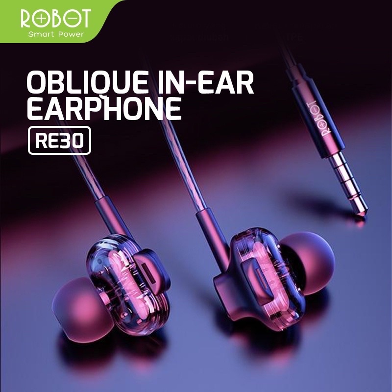 ROBOT Headset Robot RE30 Wired  Earphone Bass Android iPhone Original - Garansi 1 Tahun