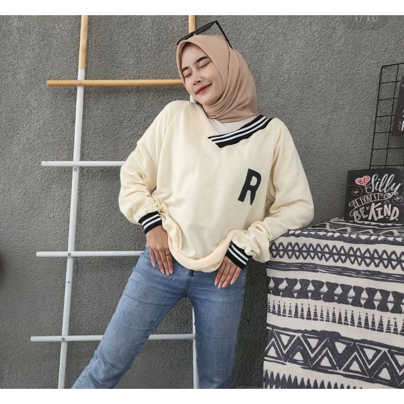 SWEATER R V NECK CEWEK BAHAN FLECEE MURAH