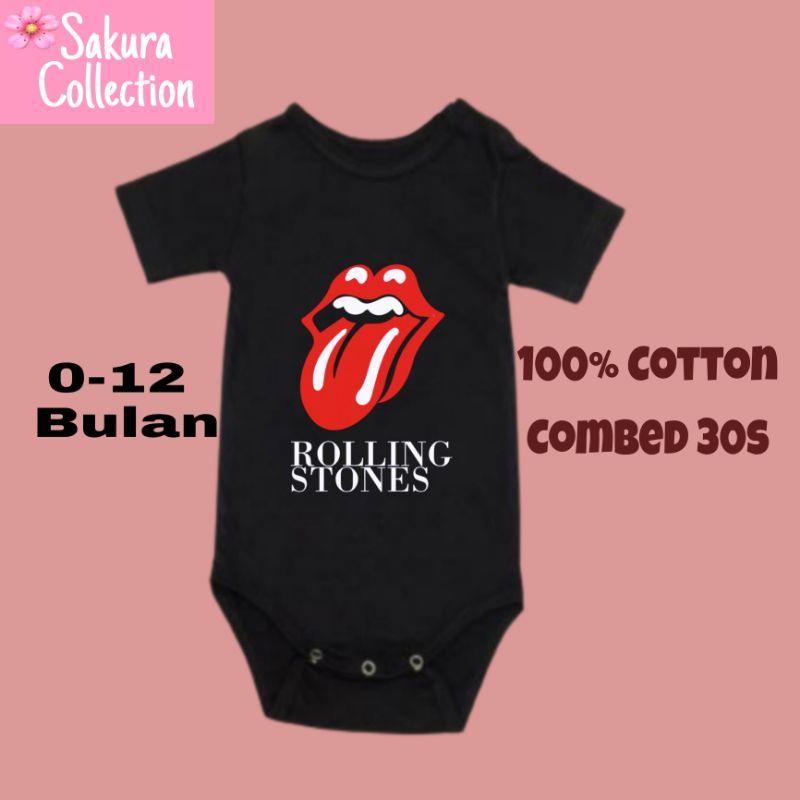 SC Kaos baju bayi jumper baby kids pendek Band R0LL1N9 50 musik metal heavy rock logo tulisan usia 0 1 2 3 4 5 6 7 8 9 10 11 12 bulan sampai umur 1 tahun adem jumpsuit babysuit romper bodysuit little anak kecil hitam laki laki perempuan nyaman lembut