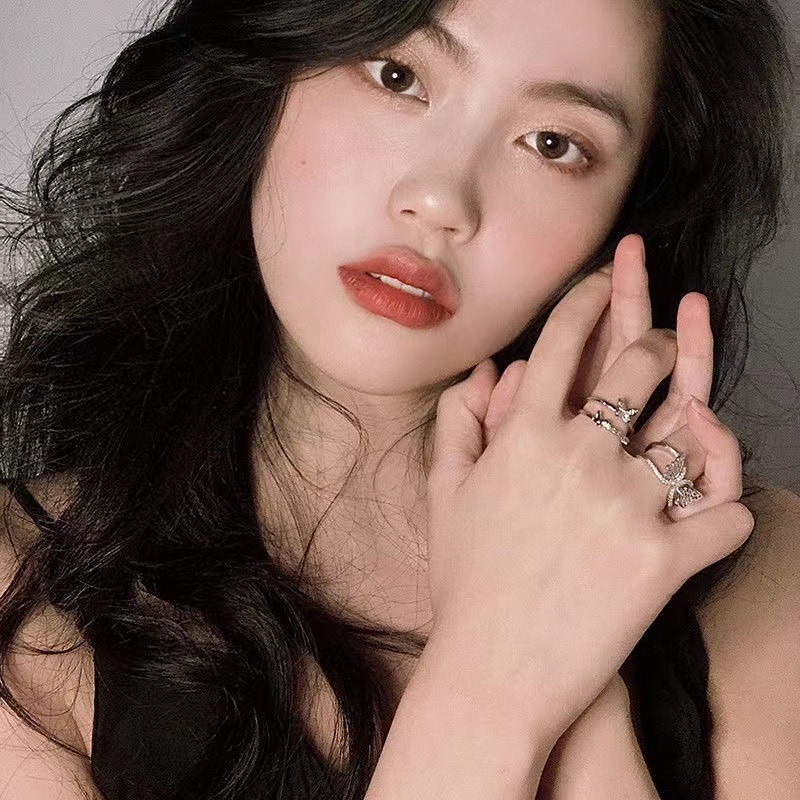 IFYOU Cincin Desain Kupu-Kupu Aksen Berlian Warna Silver Gaya Korea Untuk Wanita