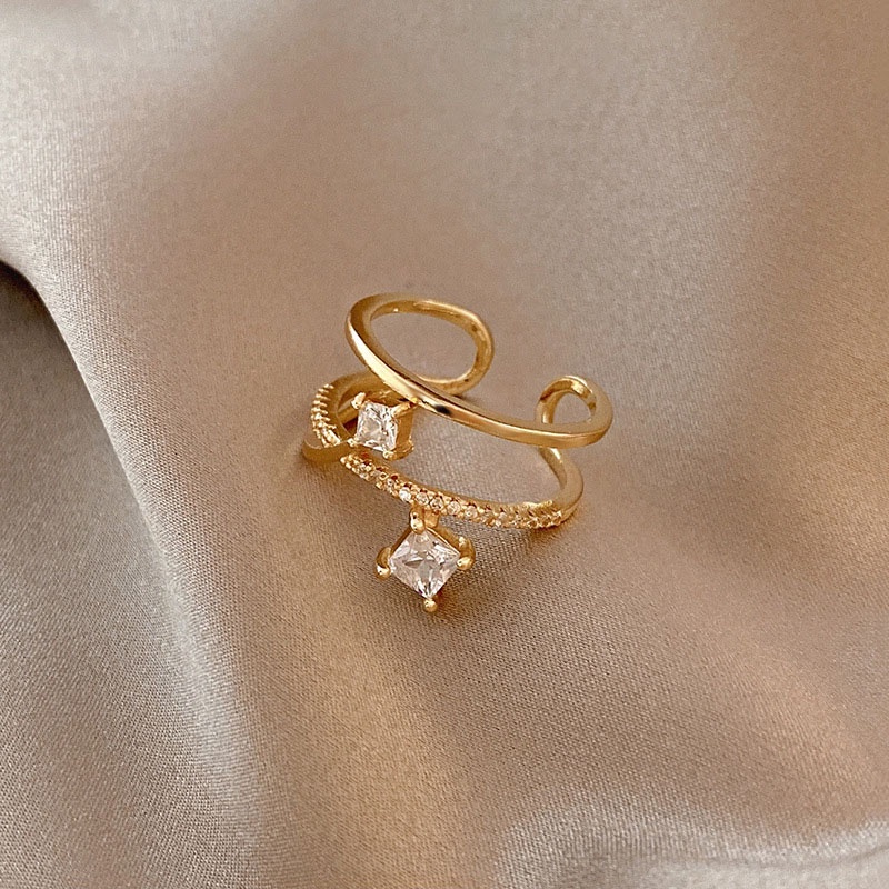 Cincin Zircon Bentuk Bintang Geometris Lapisan Ganda Gaya Korea Untuk Wanita