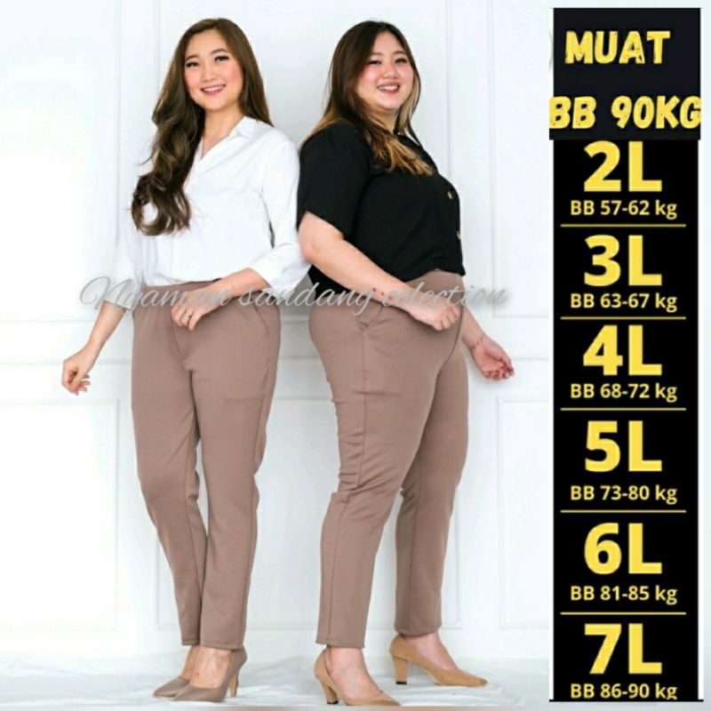 Celana Kerja Wanita Kantor Pinggang Karet Highwaist Jumbo Big Size Oversize Premium muat BB sampai 90kg