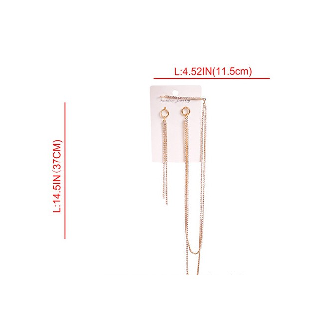 LRC Anting Tusuk + Jepitan Fashion Gold Alloy Diamond Earrings Hairpin Integrated Chain