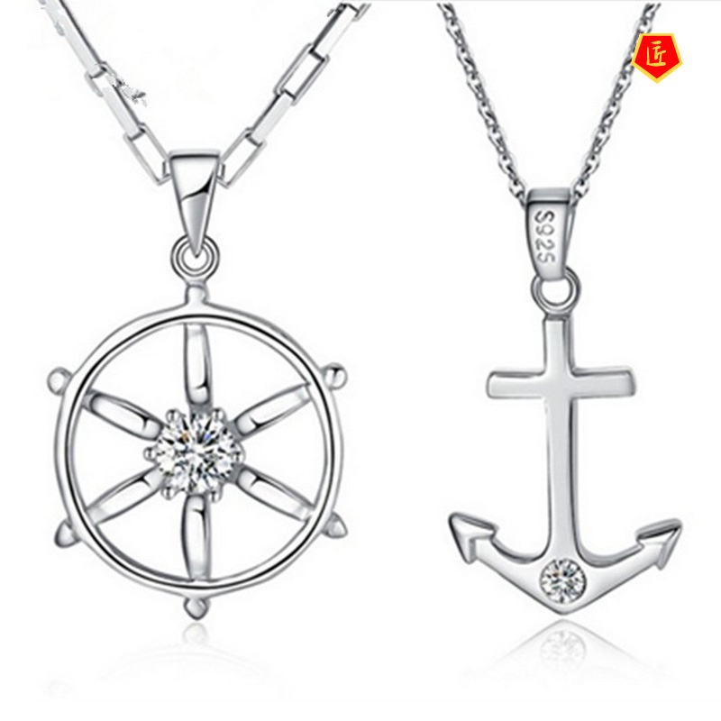 [Ready Stock]European and American Couple Necklace Boat Anchor Rudder Stylish Pendant