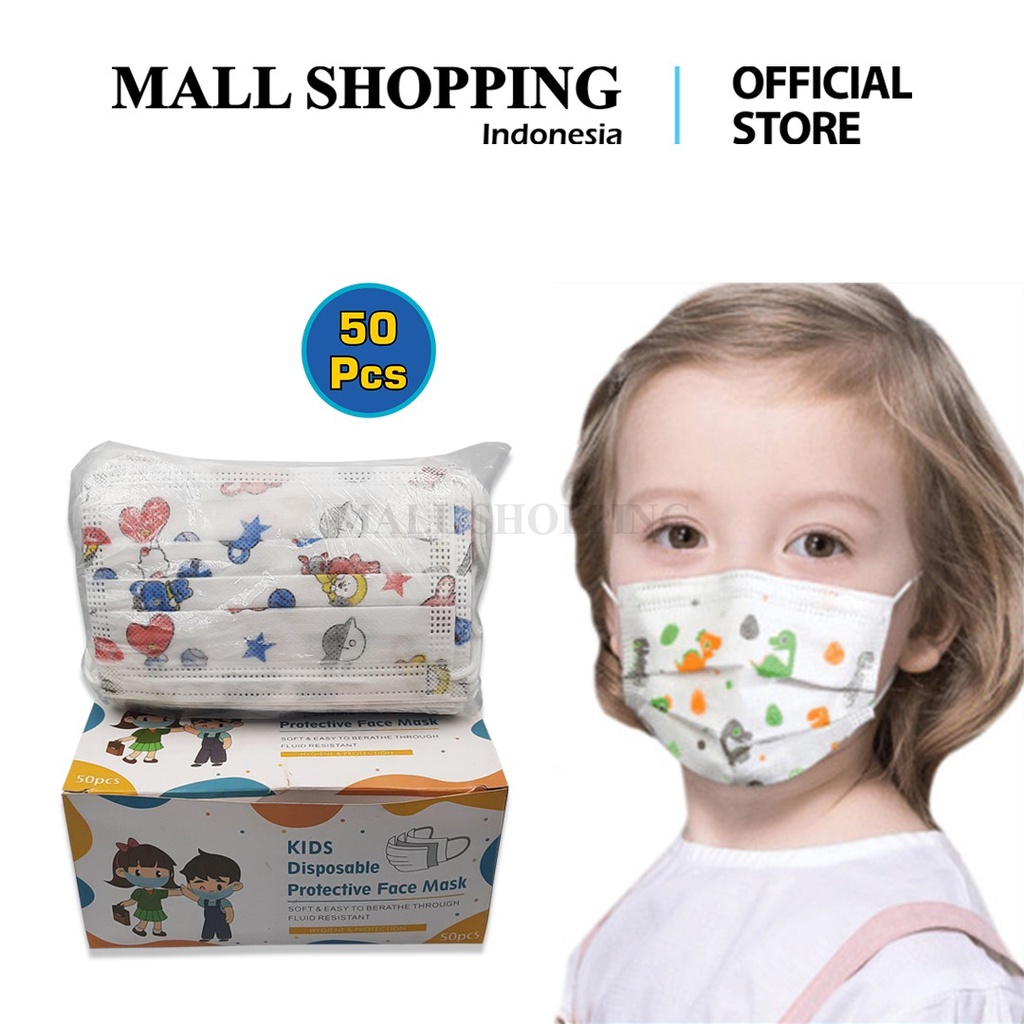 SUPER SALE !! Masker Anak 3Ply Isi 50PCS Per Box/Motif KPop MALL SHOPPING