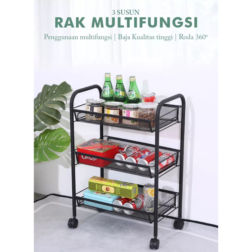 SHENAR , OLIVE RAK DAPUR LANTAI TROLI DENGAN RODA SERBAGUNA PORTABLE / RAK SUSUN PENYIMPAN BUMBU SABUN