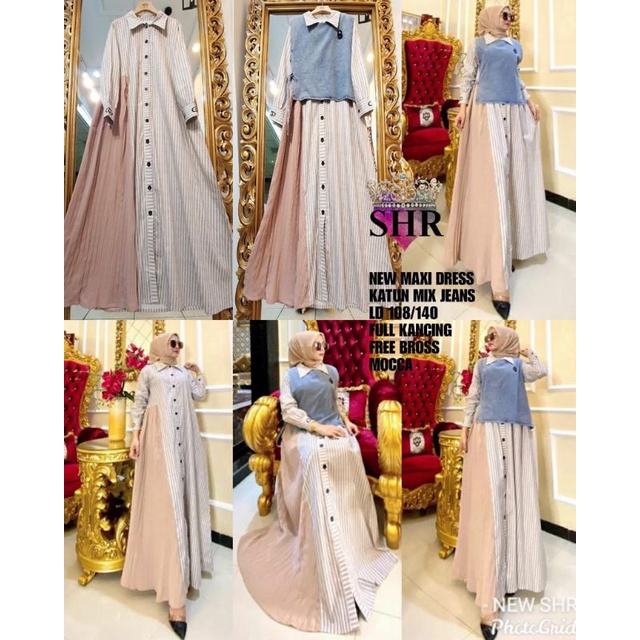 NEW MAXI DRESS KATUN MIX ROMPI JEANS SHR