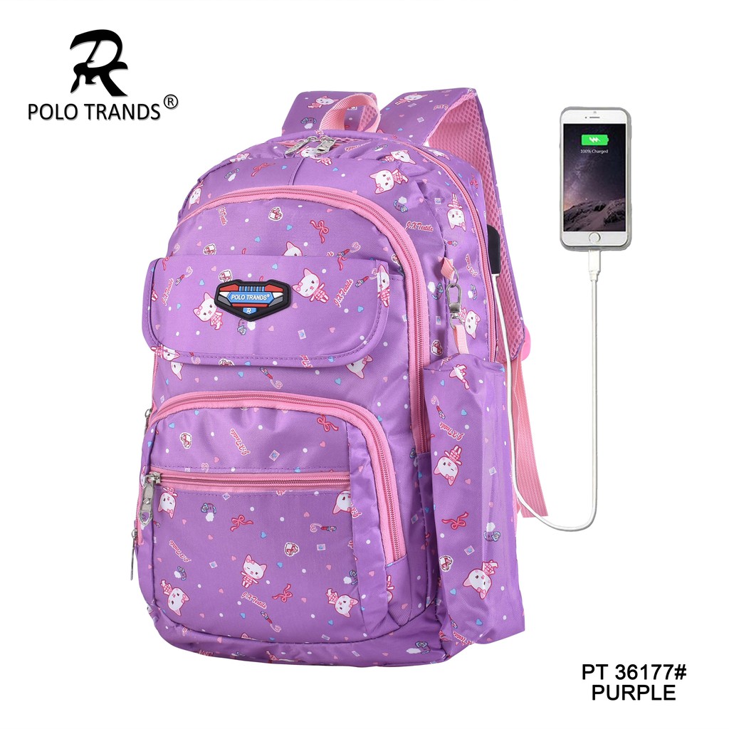 Polo Trands Tas Sekolah Anak Perempuan Gratis Pouch 36177 & 36178 Tas Anak-36177 Purple