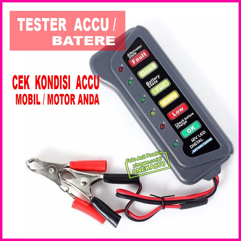 TESTER ACCU BATERAI DIGITAL 12V 6 LED BLACK TRL BATERE VOLTAGE AKI