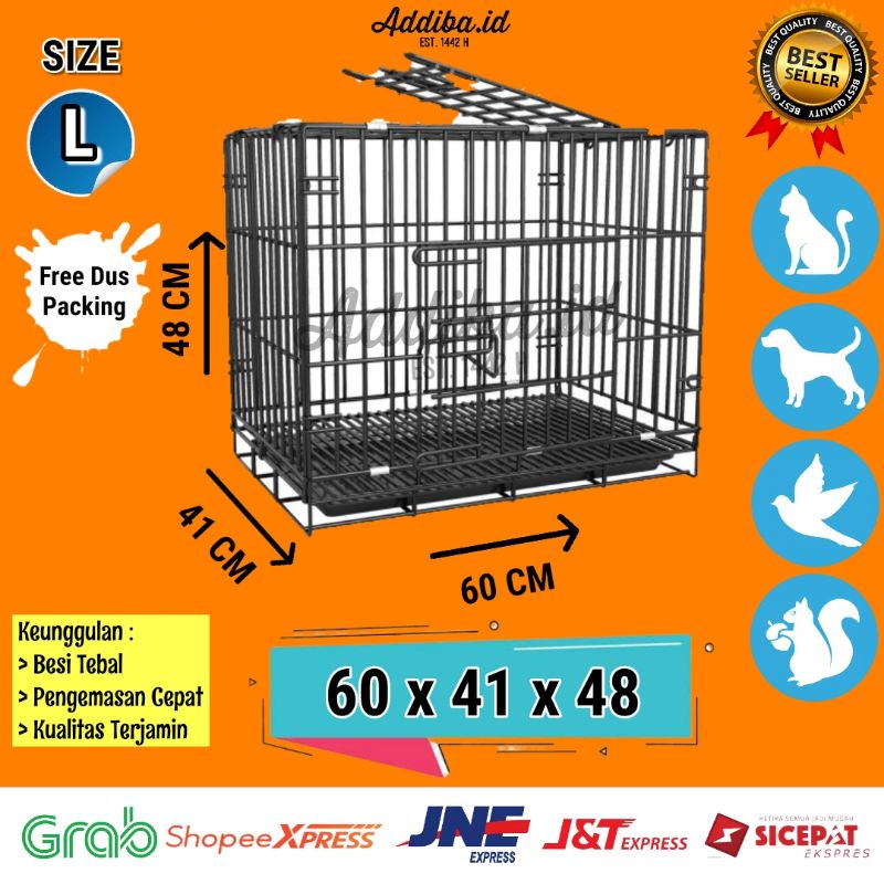 Kandang Sangkar Besi Lipat Kucing Anjing Burung Kelinci Tupai Merpati ukuran 60x41x48 Size L
